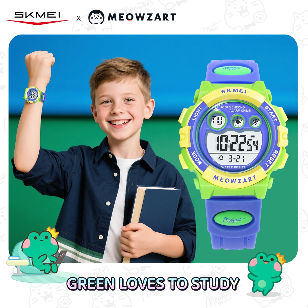 SKMEI X MEOWZART Candy Cat Series Dopamine นักเรียนนาฬิกาอิเล็กทรอนิกส์สัปดาห์ปฏิทิน 50 เมตรนาฬิกาปลุกกันน้ําเตือนสไตล์วิทยาเขตน่ารัก 7803