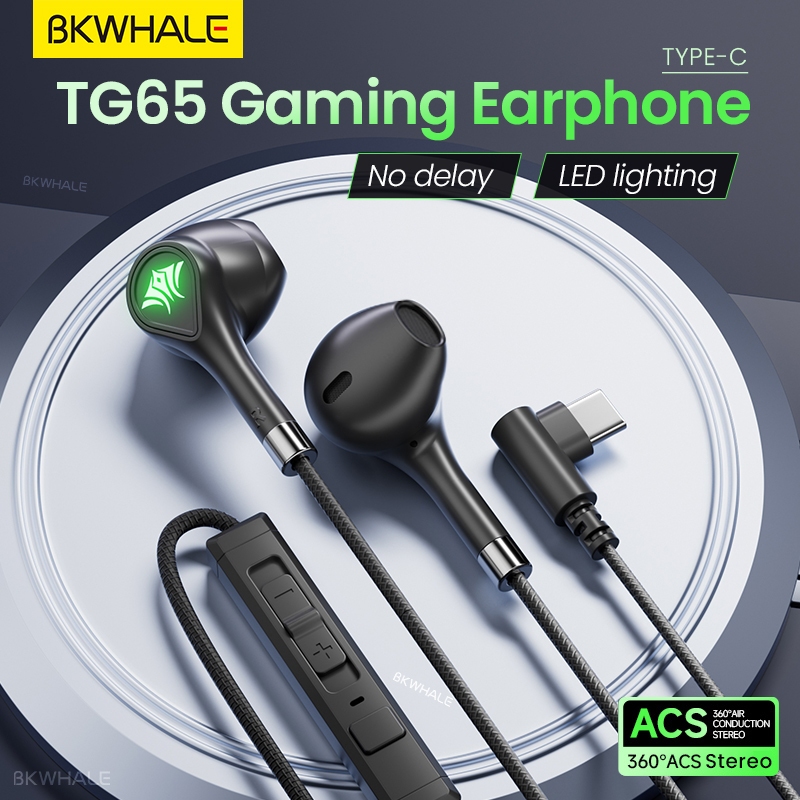 BKWHALE 6D เสียงรอบทิศทาง Bass DAC Type C หูฟังแบบมีสาย W/ไมโครโฟนหูฟังชนิดใส่ในหูกีฬาชุดหูฟังเกม TG65