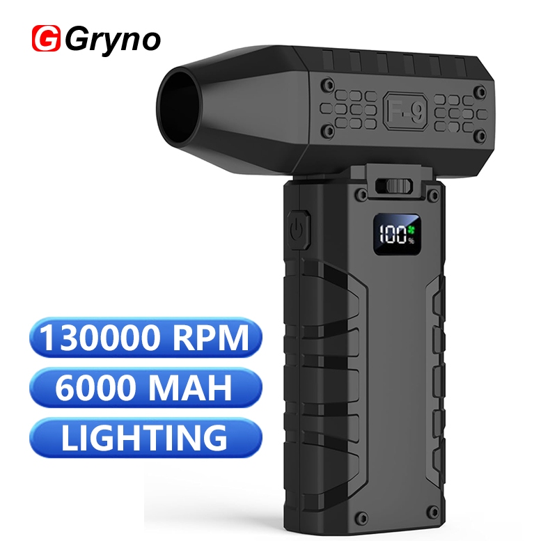 Gryno 130000รอบต่อนาทีพัดลมเทอร์โบเครื่องเป่าลมพร้อมไฟแบบพกพามือถือพัดลมเจ็ทขนาดเล็กพัดลมรุนแรงมอเตอร์ไร้แปรงลมแรงกําจัดฝุ่น
