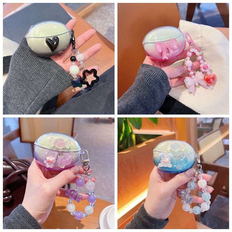 น่ารักใสหมีการ์ตูนนุ่มเกาหลี 3D สําหรับ VIVO TWS 3E 3i 4 2 2E 3 3Pro Air2 TPU โปร่งใสไล่โทนสีพร้อมจี