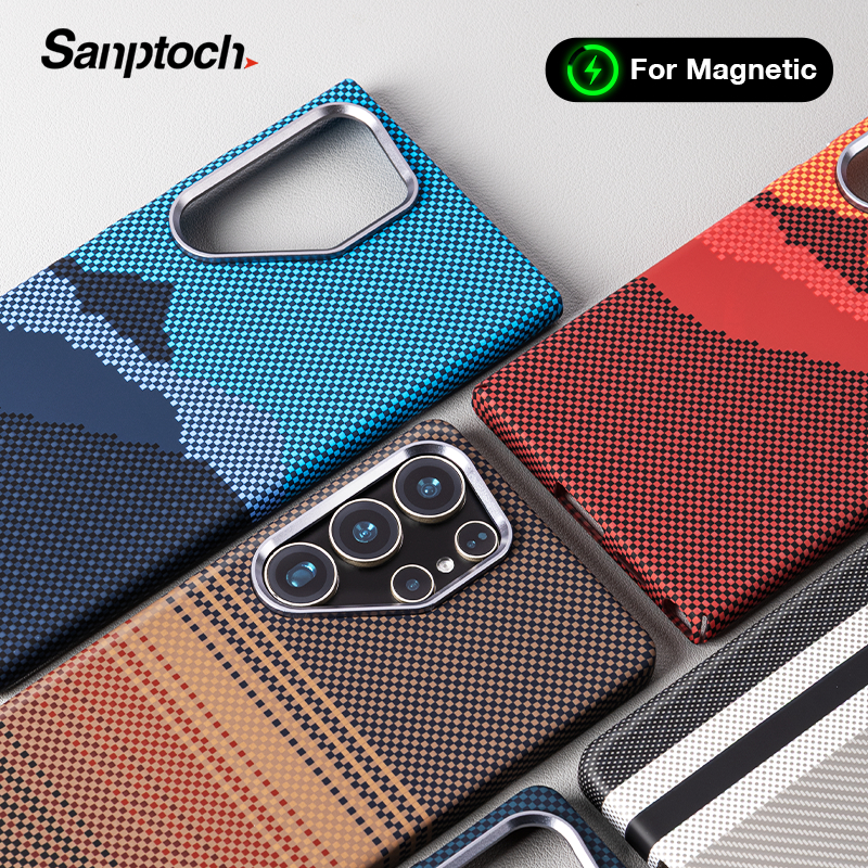 Sanptoch สําหรับแม่เหล็กลื่นคาร์บอนไฟเบอร์ Texture เคสโทรศัพท์สําหรับ Samsung Galaxy S25 S24 23 Ultra Plus Pixel รูปแบบกันกระแทก Hard Cover Slim Skin-friendly ป้องกันปลอก – โปรปัง