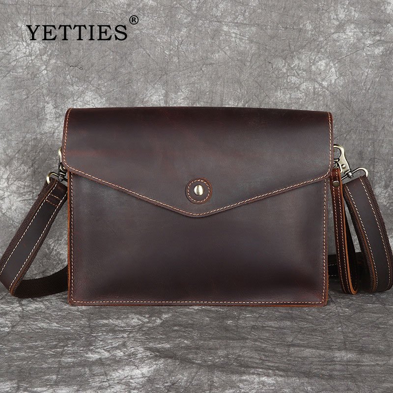 YETTIES Genuine Leather Mens Bag Retro Leather Crossbody Bag Casual Shoulder Bag