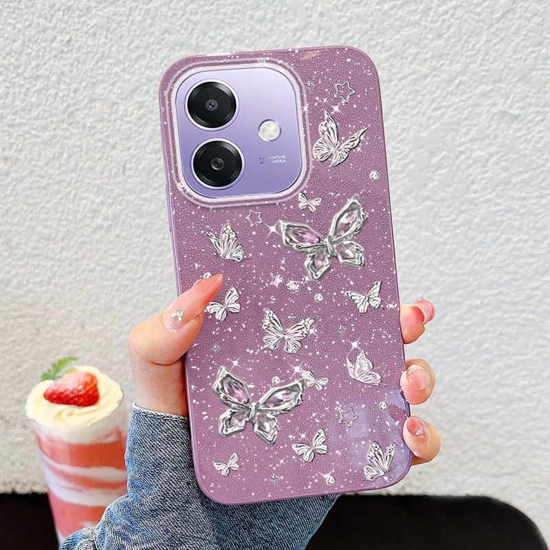 YBD INS เคสโทรศัพท์สําหรับ OPPO A3X 5G 4G A18 A38 A58 4G A3 5G 4G เต็มหน้าจอผีเสื้อเงิน