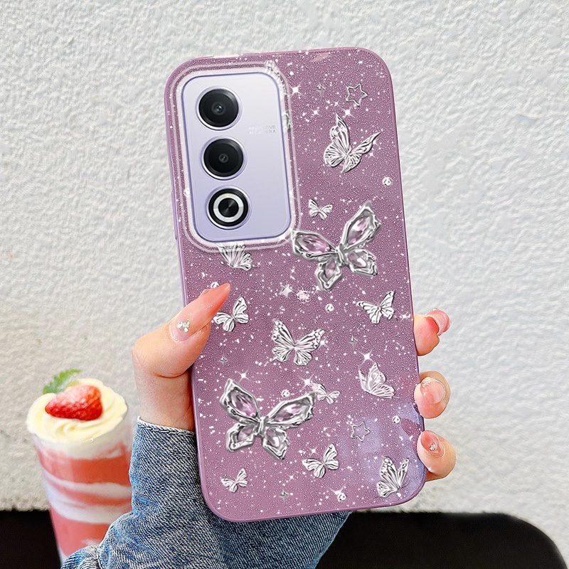 YBD INS เคสโทรศัพท์สําหรับ OPPO A3 Pro 5G ผีเสื้อสีเงินแบบเต็มหน้าจอ