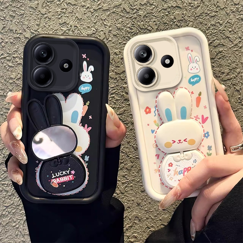 FOR เคส สําหรับ REDMI NOTE 14 4G 2024 REDMI NOTE 14 PRO 5G เคสโทรศัพท์ Softcase ซิลิโคนกันกระแทกออกแบบใหม่ความงามกระจกกระต่ายผู้ถือ JTCTZJ01