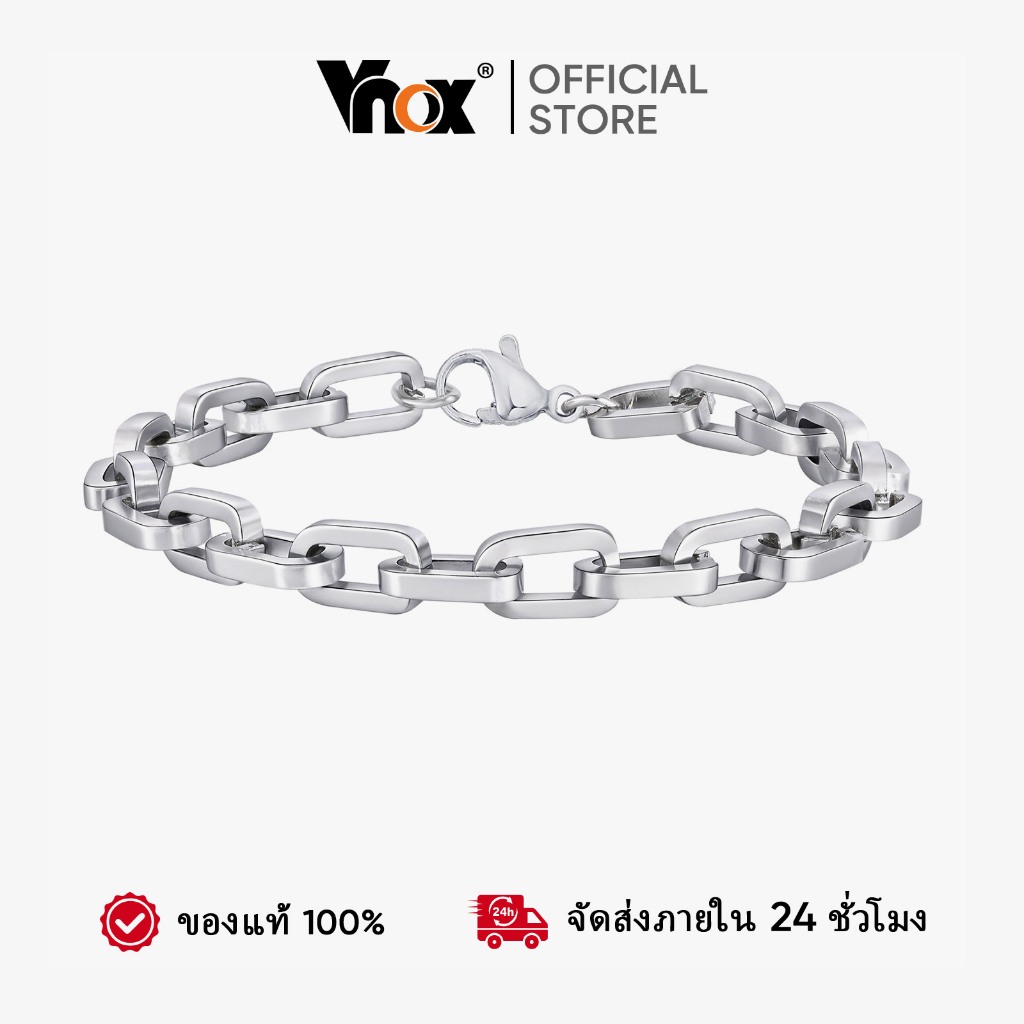 Vnox Handmade Link Chain สร้อยข้อมือสําหรับชาย,สแตนเลสกันน้ําไม่ซีดจาง Square Geometric Links สายรัดข้อมือเครื่องประดับข