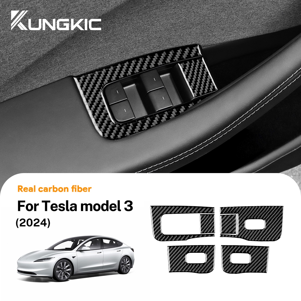KUNGKIC สติกเกอร์คาร์บอนไฟเบอร์แบบนุ่มสําหรับ Tesla รุ่น 3 Highland 2024 2025 รถกรอบยกอุปกรณ์ตกแต่งภายใน