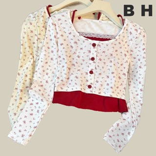 ข ฤดูใบไม้ร่วงผู้หญิงผ้าฝ้ายวันหยุดสองดอกไม้แขนยาวเสื้อยืดรอ…