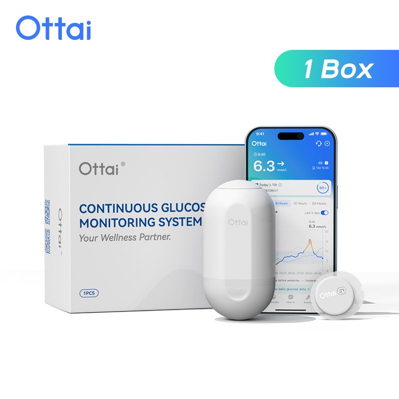 Ottai M8 1 ครบชุด CGM อุปกรณ์เพื่อสุขภาพโรคเบาหวานเซ็นเซอร์กลูโคสไม่มีการเก็บนิ้ว