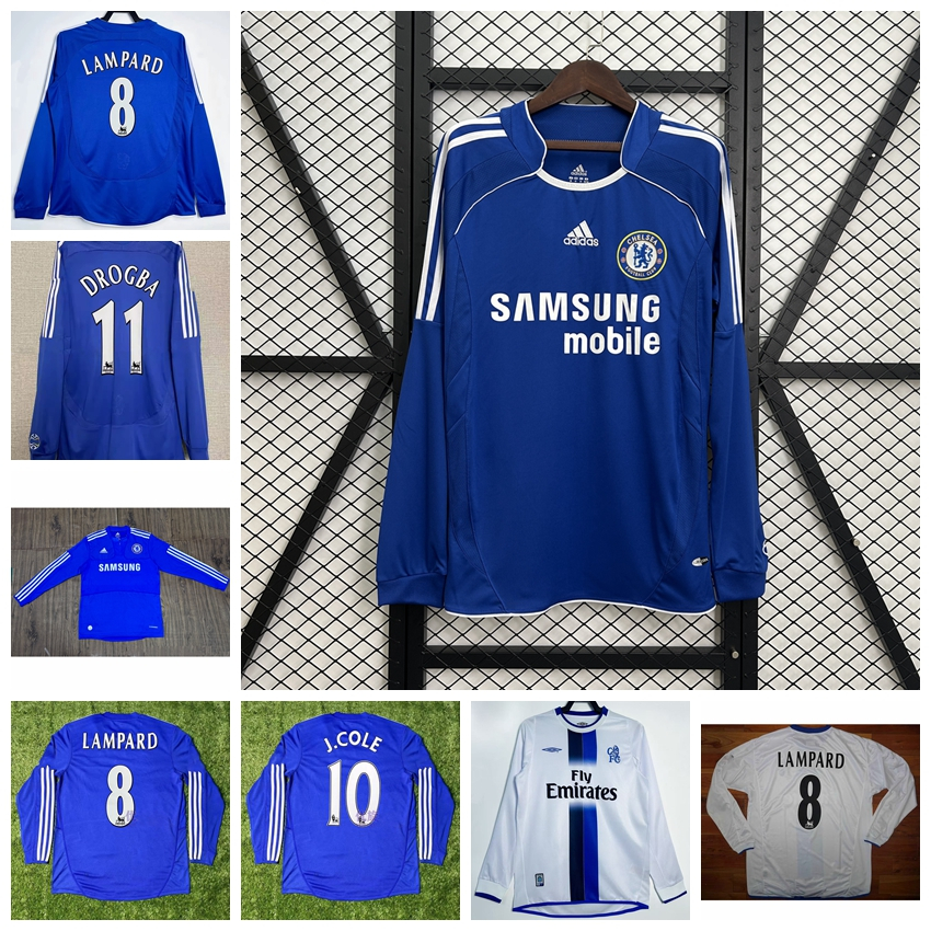 2003-05 06-07 09-10 ฤดูกาลเชลซีเหย้าย้อนยุคแขนยาว Jersey Lampard Drogba Joe Cole เสื้อฟุตบอล