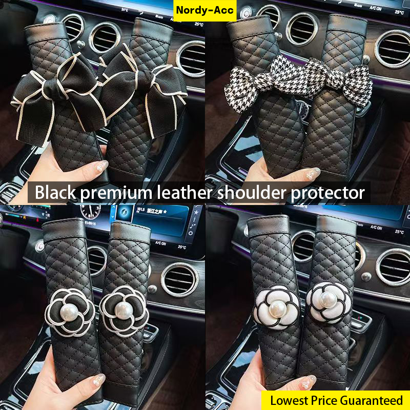 ฝาครอบเข็มขัดนิรภัยรถยนต์หนังโบว์ไหล่ป้องกัน Anti-Choker Pad สําหรับผู้หญิงอุปกรณ์ตกแต่งภายใน