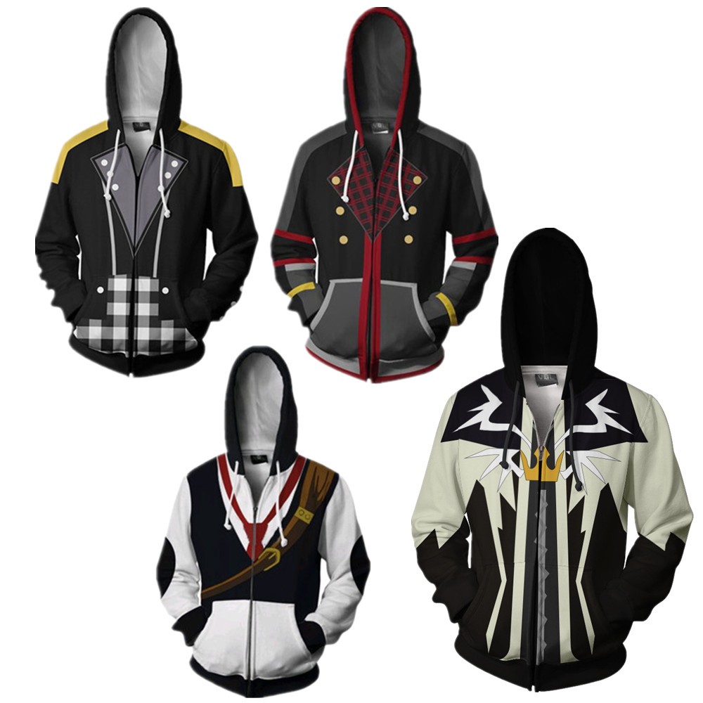 Kingdom Hearts Zipper Hoodie เสื้อแจ็คเก็ตพิมพ์ดิจิตอล เสื้อกันหนาวอนิเมะ