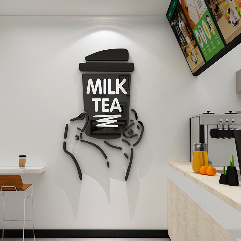 สติกเกอร์ตกแต่งผนังชานมและเค้ก พร้อมสติกเกอร์สำหรับประตูกระจกแบบสร้างสรรค์