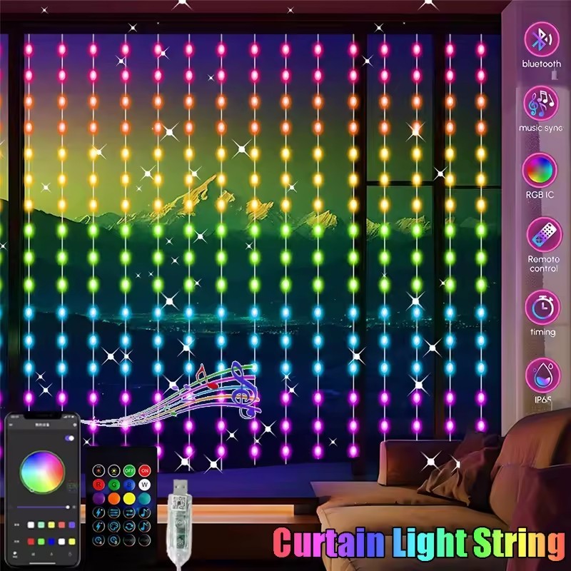ผนังม่านแสง RGB ไฟตกแต่งภายใน USB การควบคุมโทรศัพท์มือถือเปลี่ยนสีไฟและโหมดกระพริบด้วยตัวเอง