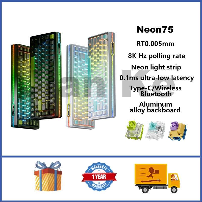 VGN Neon75 HE คีย์บอร์ดแม่เหล็กไร้สาย 75% Hot swappable RGB RT0.005MM 8K สามโหมดคีย์บอร์ดเกมแบบกําหน