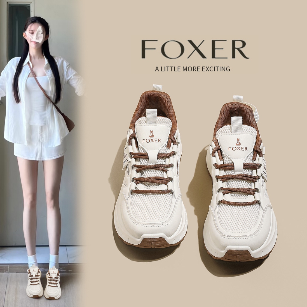 FOXER รองเท้าผ้าใบผู้หญิง แฟชั่น เพิ่มความสูงสบายและนุ่ม ต้านเชื้อแบคทีเรียระบายอากาศ รองเท้าลำลอง