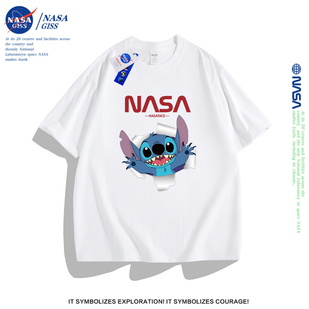 NASA เสื้อยืดหญิงชาย แนวสตรีท เสื้อยืด summer พิมพ์ลาย NASA เสื้อยืด cotton เสื้อยืดคอกลม ทรงหลวม ระ