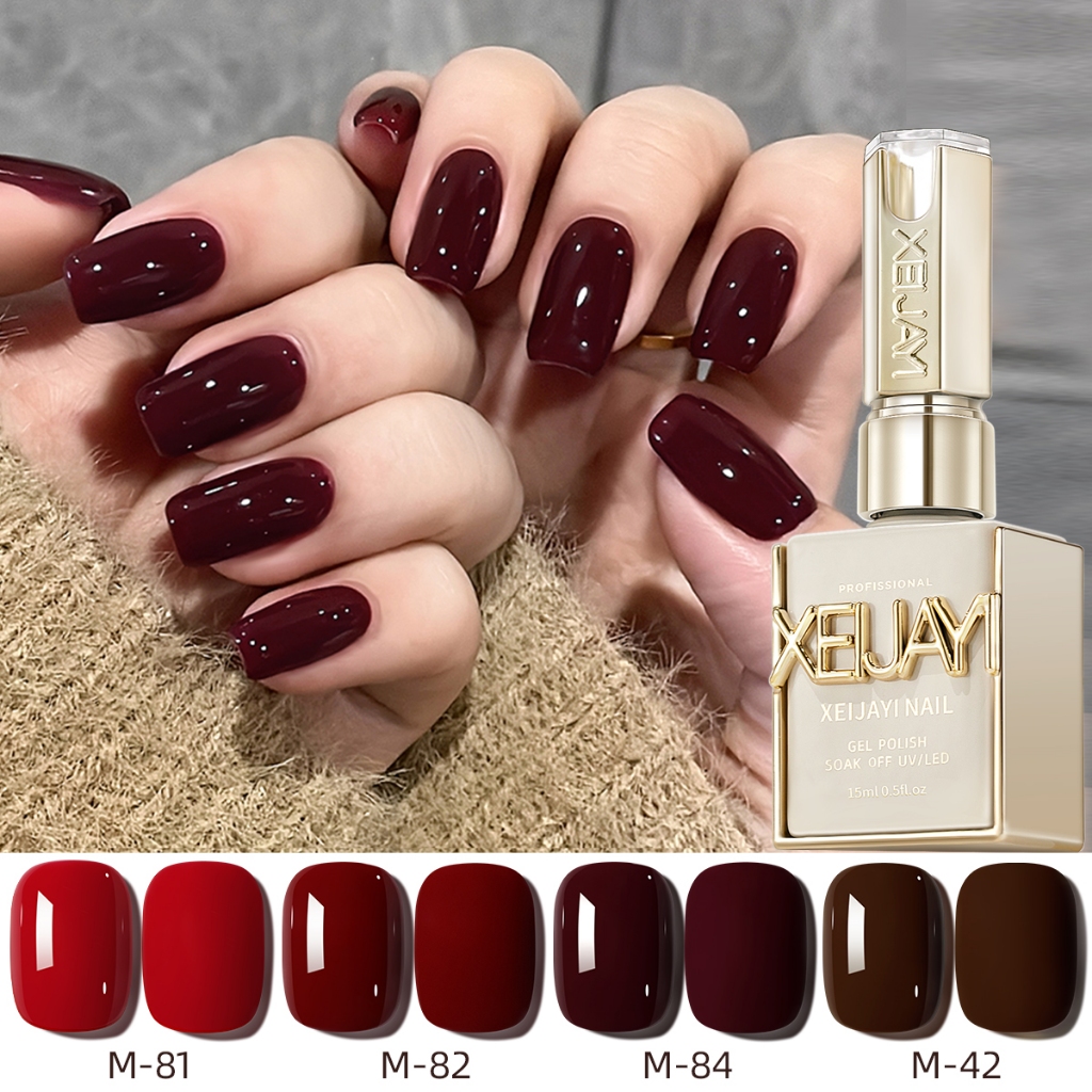 XEIJAYI 15 มล น้ำยาทาเล็บสีแดงสี่สี ติดทนนานและเงางาม เหมาะสำหรับร้านทำเล็บและงาน DIY ที่บ้าน