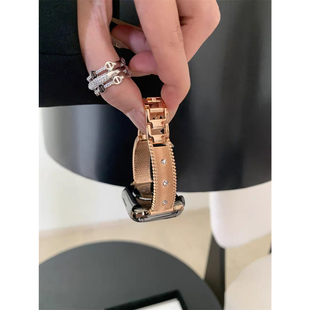 Bling Elegant Metal bracelet link สําหรับ Apple Watch band Women 40mm 41mm 42mm 44mm 45mm 46mm Strap