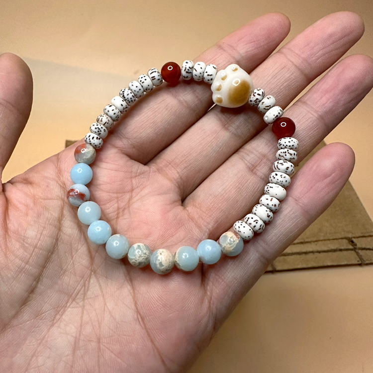 Original Star Moon Bodhi Seed ลูกคิดขนาดเล็กลูกปัดสร้อยข้อมือทําด้วยมือรูปหิน & Bodhi Cat Claw สดน่ารักมงคลยันต์ข้อมืออุปกรณ์เสริม