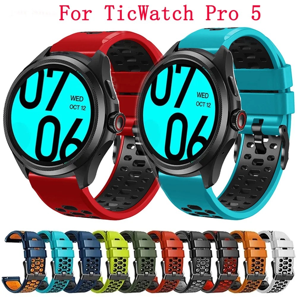 24 มม.ซิลิโคนกีฬานาฬิกาสําหรับ TicWatch Pro 5 สายรัดข้อมือสําหรับ TicWatch Pro 5 สมาร์ทสร้อยข้อมือ C