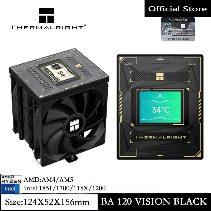 Thermalright Burst Assassin 120 VISION CPU Air Cooling หม้อน้ํา 2.4 นิ้วดิจิตอลจอแสดงผล LCD 6 ท่อความร้อน/รองรับ LGA1700/1150/1151/1200/1851, AMD AM4/AM5