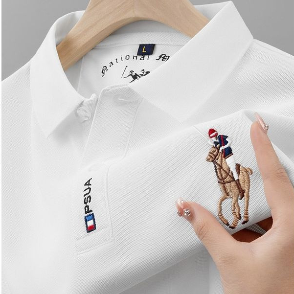 EERSHENSHHI เสื้อโปโลปักแขนสั้นลําลองด้านบนเสื้อระดับไฮเอนด์อินเทรนด์