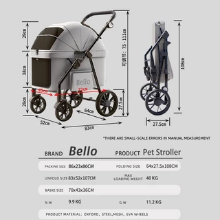 BELLO D9 TH ใหม่ล่าสุดรถเข็นสัตว์เลี้ยงขนาดใหญ่ Camping แมวรถเข็นสุนัขพับ FoldingLarge Space Bearing 30KG สําหรับกลางแจ้ง parm รถเข็น
