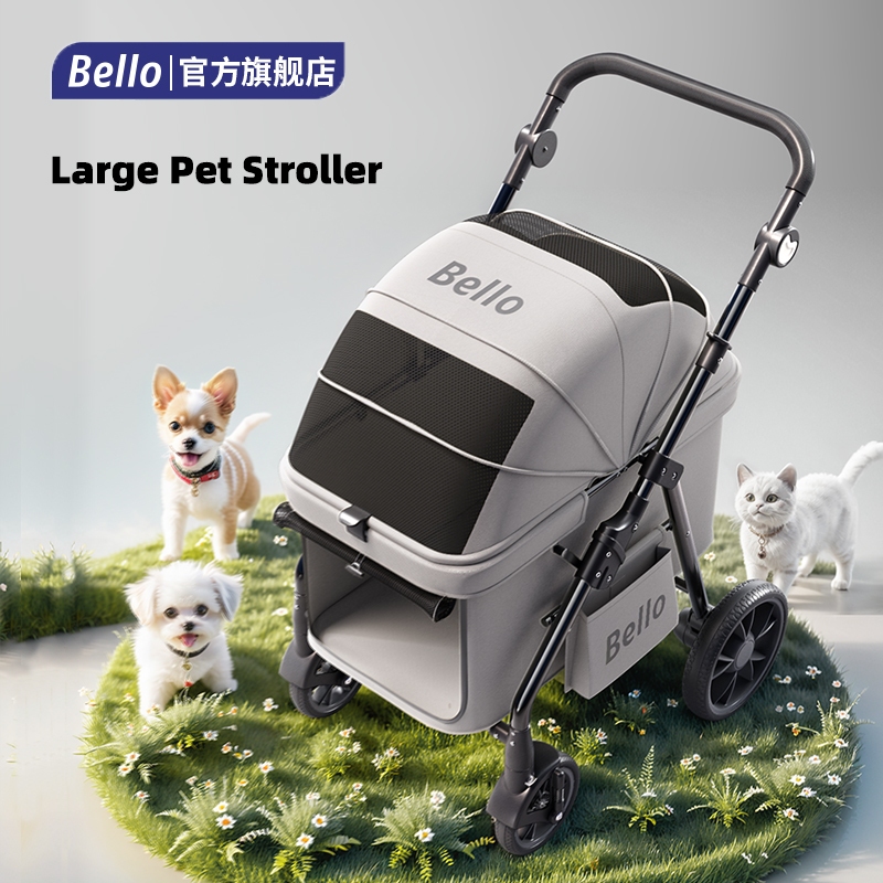 【Ready Stock】BELLO ใหม่ล่าสุดขนาดใหญ่รถเข็นสัตว์เลี้ยง Camping แมวสุนัขรถเข็นพับ FoldingLarge Space Bearing 30KG สําหรับกลางแจ้ง parm รถเข็น