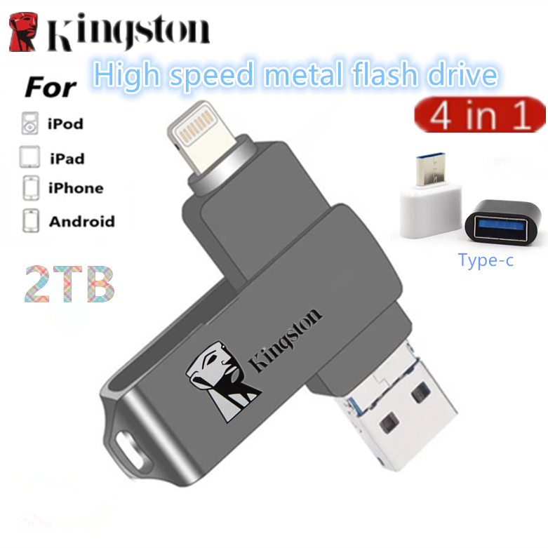 4-in-1 Otg Pendrive 2TB USB แฟลชไดรฟ์สําหรับ iPhone storage Pendrive 1TB 512GB 128GB 256GB 64GB 32GB