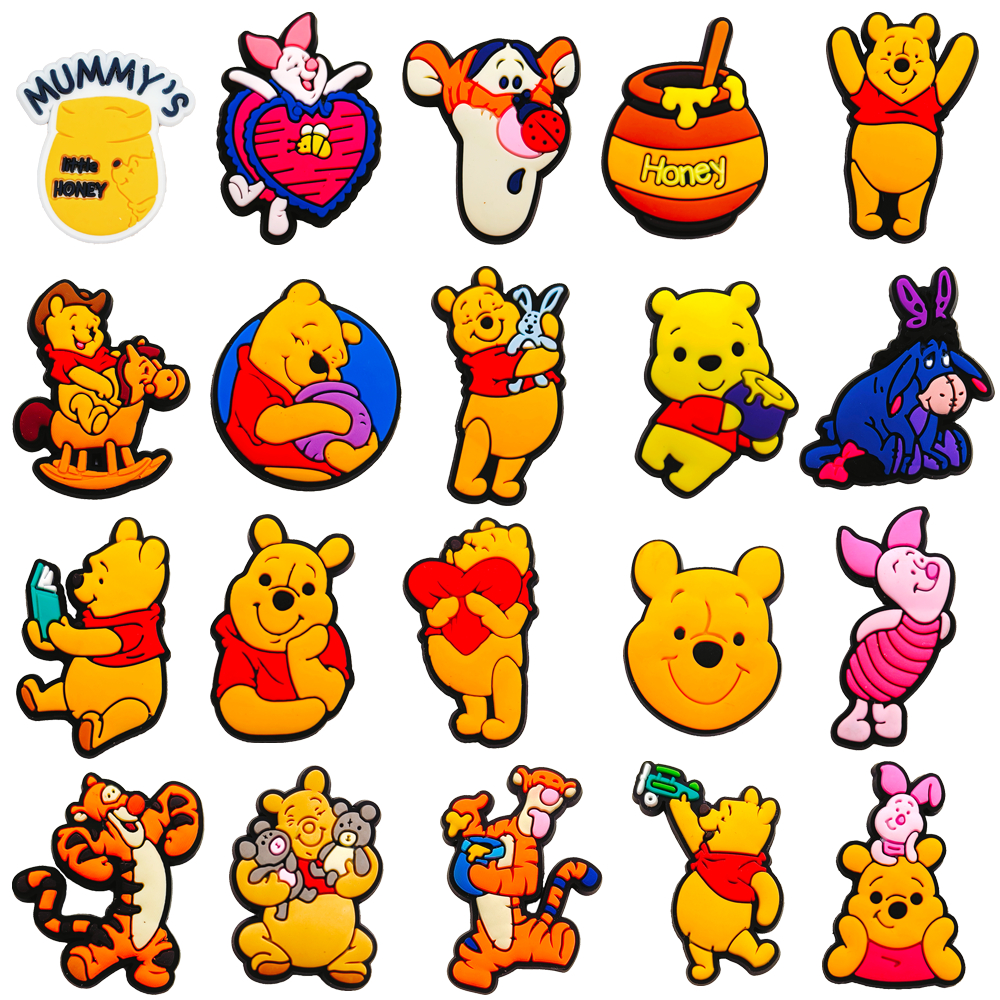 MEIDJ 20 สไตล์รองเท้า Charms การกําหนดค่ารองเท้าแตะหมีสีเหลืองน่ารักหัวเข็มขัด PVC รองเท้าอุปกรณ์เสริมปุ่ม