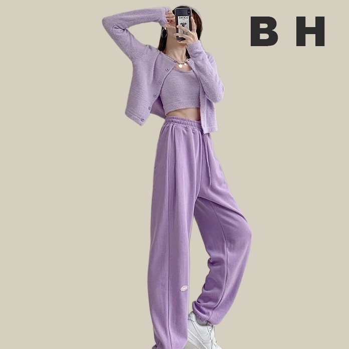 Women's 2021 Korean version cotton tracksuit pants with high waist and loose and thin slacks