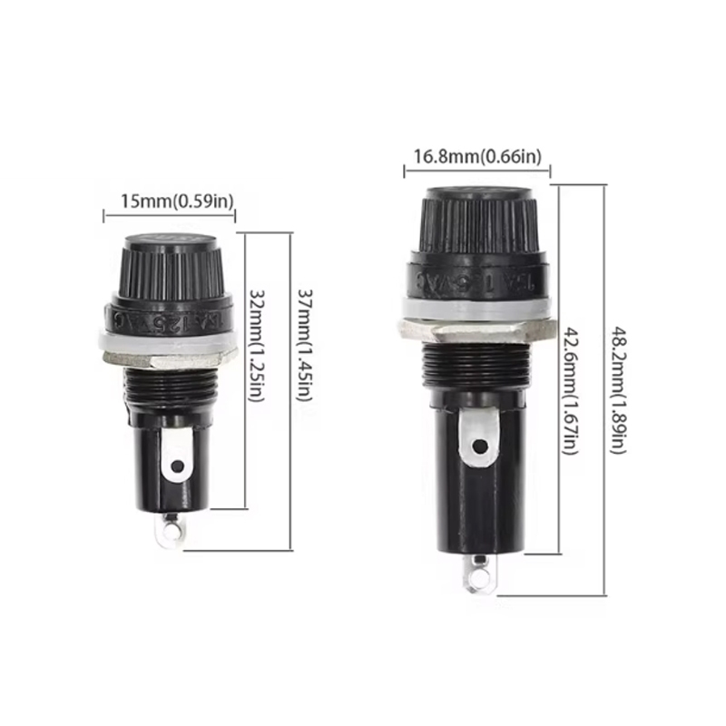 สีดํา FUSE FUSE Holder หลอดแก้ว 5 * 20 6X30MM FUSE Holder FUSE 250V10A