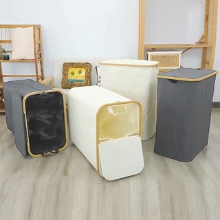 [โครงสร้างใหม่] ตะกร้าผ้า พับได้ ตะกร้าใส่ผ้า 150L มาพร้อมกระเป๋าเก็บของ 2 ใบ ถอดออกได้ เป็นมิตรต่อสิ่งแวดล้อม กันน้ำ