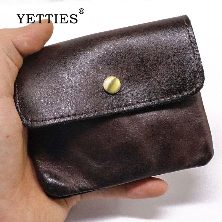 YETTIES กระเป๋าใส่เหรียญแฮนด์เมดย้อนยุคหนังวัวช่องเสียบการ์ดที่ใส่เหรียญขนาดกะทัดรัด