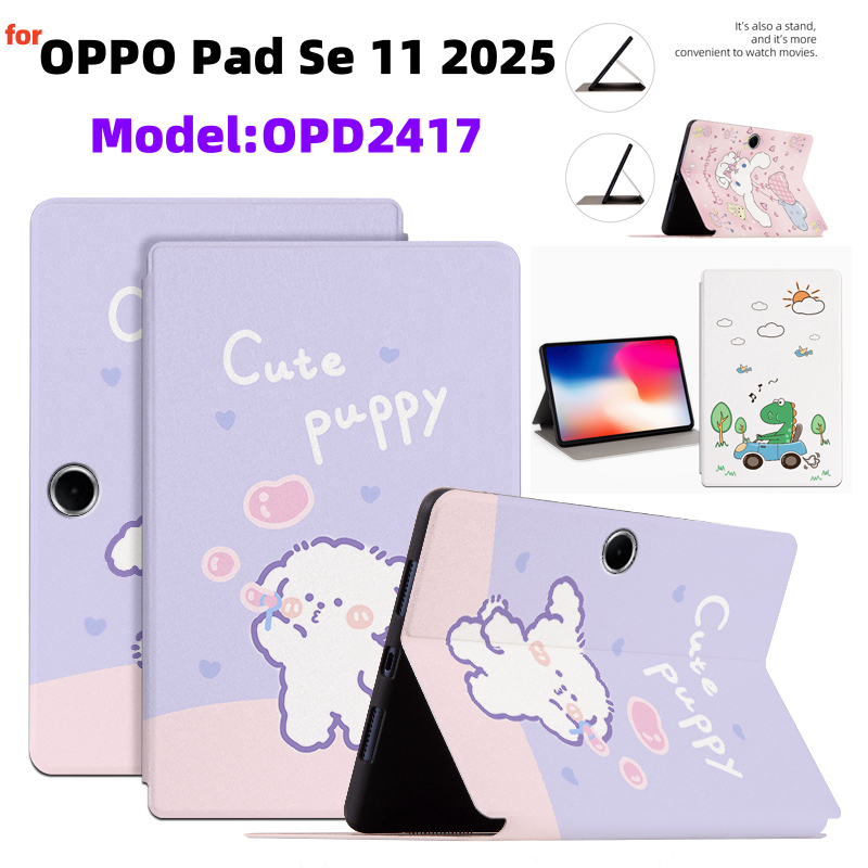 สําหรับ OPPO Pad Se 11 นิ้ว 2025 OPD2417 หนัง PU แท็บเล็ตกรณีการ์ตูนน่ารักสไตล์รูปแบบป้องกันกรณี