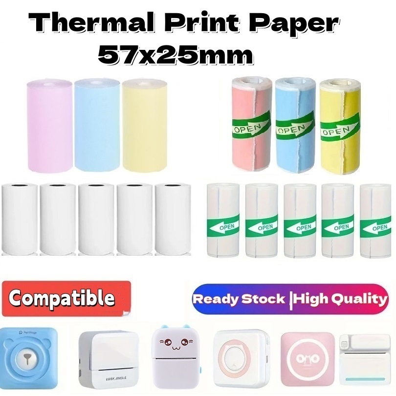 57*25มม กระดาษความร้อนฉลากสติกเกอร์กาวม้วนกระดาษสําหรับมินิเครื่องพิมพ์ทันทีพิมพ์เด็กกล้องพิมพ์กระดาษเปลี่ยน