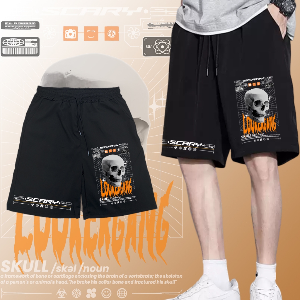 LOOKER GANG - กางเกงขาสั้นกีฬาลําลองสไตล์สตรีทมีกระเป๋าสําหรับผู้ชาย #23