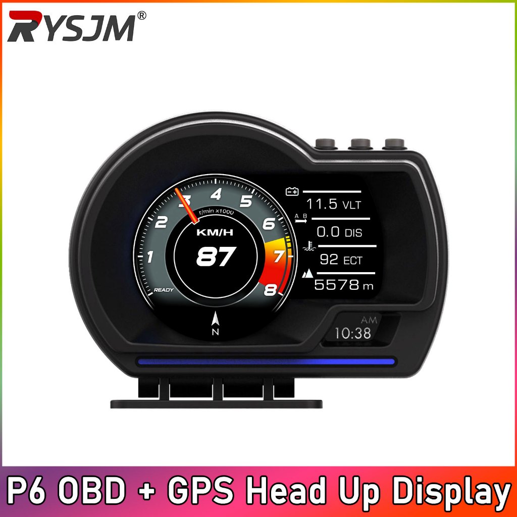 P6 รถ OBD OBD2 เมตร Speedometer Gauge P6 GPS HUD อุณหภูมิน้ํา Turbo Proton Honda Perodua Toyota Niss