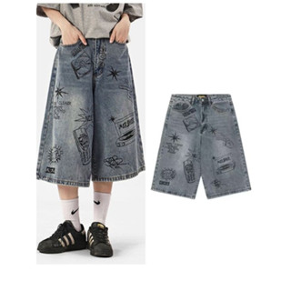 กางเกงยีนขาสั้น ขากว้าง ทรงตรง ทรงหลวม ลายกราฟฟิติ สไตล์เรโท…