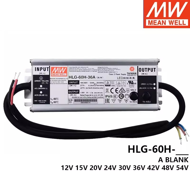 MEAN WELL แหล่งจ่ายไฟสลับ LED HLG-60H-24A/24B/36A/42A/42B/48A/54A HLG-60H-24A HLG-60H-36A HLG-60H-24