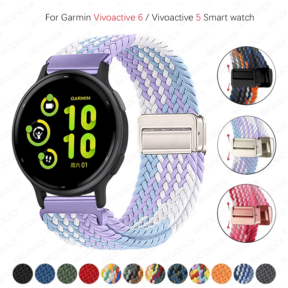 ห่วงถักแม่เหล็กสําหรับ Garmin Vivoactive 6 / Vivoactive 5 สมาร์ทวอท์ชปรับถัก Solo Loop Band สายนาฬิกาแบบยืดหยุ่น