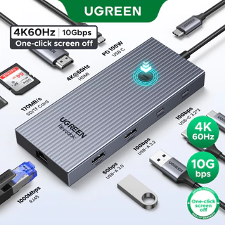 UGREEN 9-in-1 USB-C Hub HDMI 4K60Hz 5/10Gbps USB-C 3.2 USB-A 3.2 USB-A 3.0 RJ45 SD TF PD100W สําหรับ MacBook Dell HP แล็ปท็อปอุปกรณ์เสริม Docking