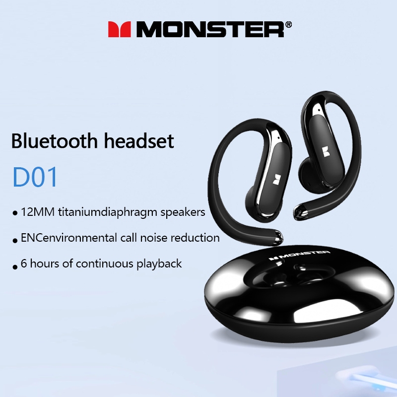 Monster D01 หูฟังไร้สาย Bluetooth 6.0 แบบเอียร์บัดเดี่ยว อายุการใช้งานแบตเตอรี่ยาวนาน หูฟังสำหรับเล่นกีฬาเพื่อธุรกิจ