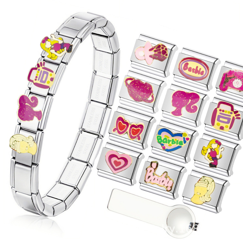 ยอดนิยมตุ๊กตาบาร์บี้อิตาเลี่ยน charm สร้อยข้อมือ Link fit สร้อยข้อมือสแตนเลส 9 มม. DIY เครื่องประดับทํา