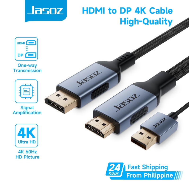 Jasoz 4K HDMI to DisplayPort Cable with USB Power 4K@60Hz HDMI to DP Cable（Not support DP to HDMI）
