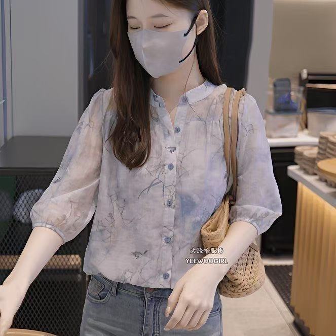 สไตล์เกาหลีผู้หญิงสุภาพสตรีหลวมชีฟองดอกไม้3/4แขนเสื้อเสื้อ ราคา ถูกที่สุด ดีลบีเคเค แกลเลอรีภาพที่ 6
