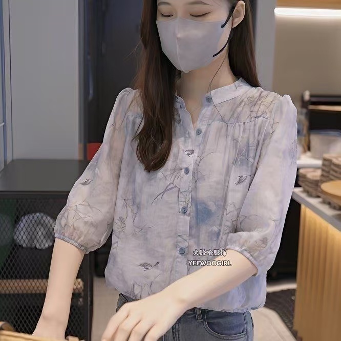 สไตล์เกาหลีผู้หญิงสุภาพสตรีหลวมชีฟองดอกไม้3/4แขนเสื้อเสื้อ ราคา ถูกที่สุด ดีลบีเคเค แกลเลอรีภาพที่ 4