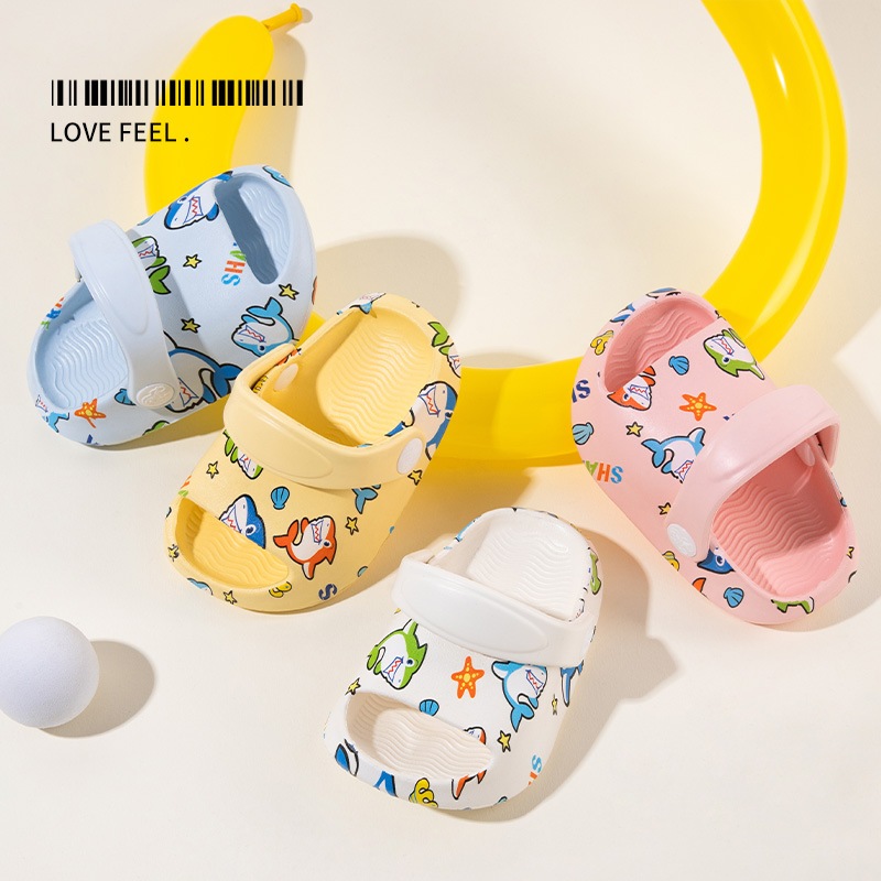AYUER 1-6 ปีเด็กชายและเด็กหญิง Soft Sole การ์ตูน Shark รองเท้าแตะสวนกันลื่น - รูปที่ 2