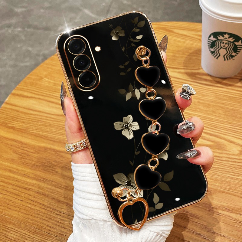 SAMSUNG ปลอกสําหรับSamsung Galaxy A57 A37 A17 A56 A36 A26 A16 A55 A35 A25 A15 A54 A34 A14 A13 5G 4G Elegantปีนเขาพืชรักสร้อยข้อมือElectroplatedกันกระแทกเคสโทรศัพท์